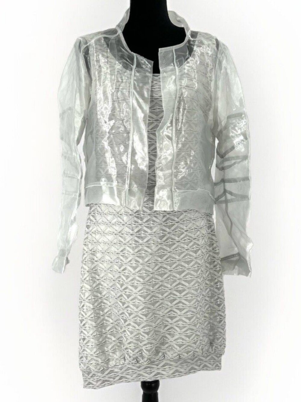 Design Today’s Women’s Silver Sleeveless Dress with Short Jacket Size Large